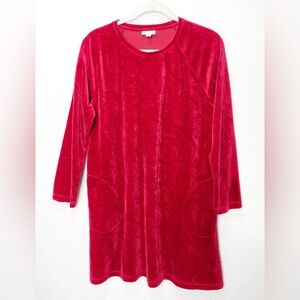 Pure J Jill Shift Dress Red Velour Velvet Pullover Pockets Long Sleeve Tunic LP